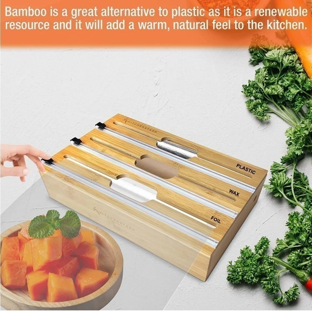 Brand New Bamboo Plastic Wrap Dispenser Cutter, 12
